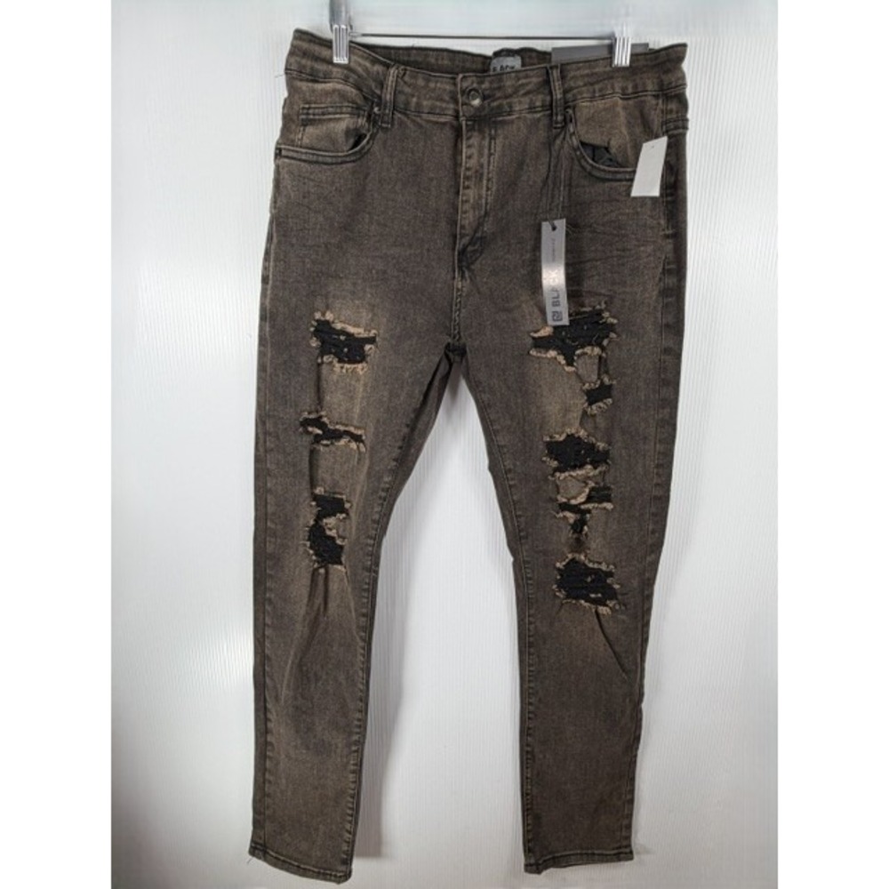 CJ Black Mens Jeans 34x32 Skinny Fit Distressed Ripped Flex Brown Wash Stretch